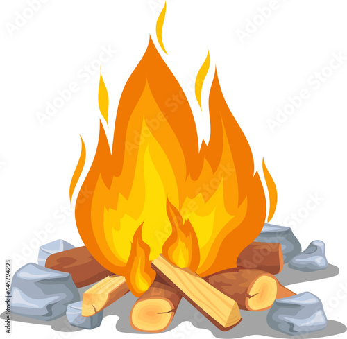 Campfire cartoon icon. Burning wood logs with hot fire