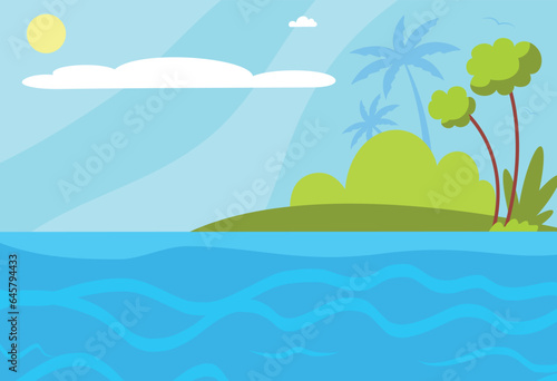 Tropical sea coast with green palms. Nature landscape