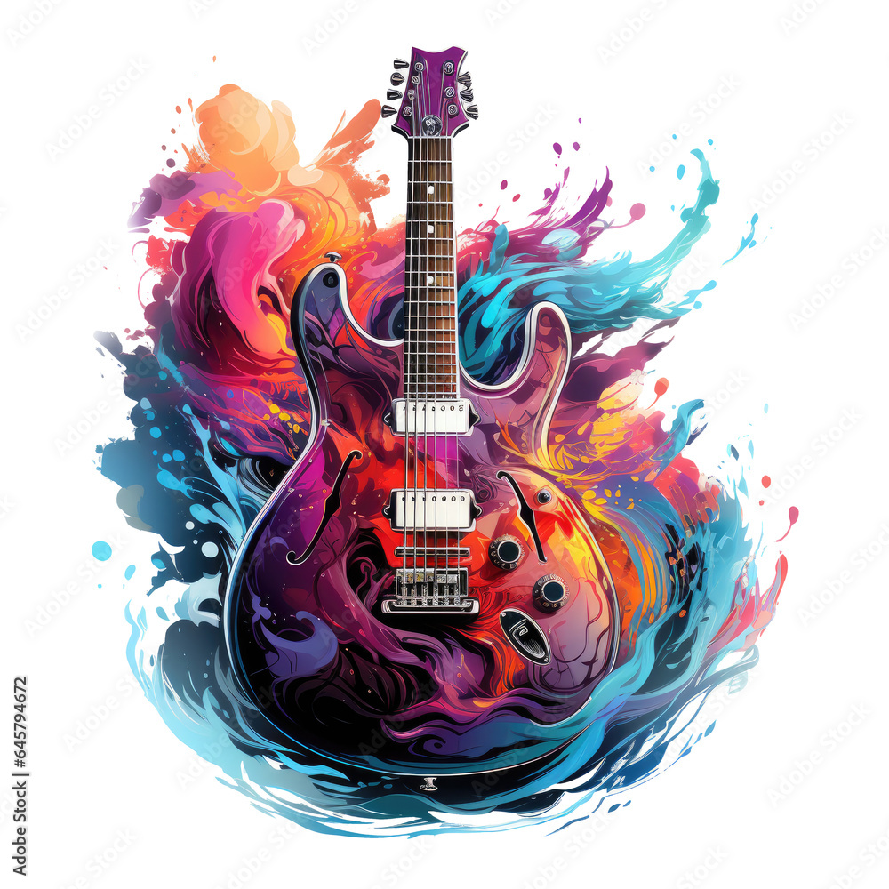 An electric guitar featured in an Instruments t-shirt design, the guitar's body merging with the swirling colors of a mesmerizing aurora borealis, Generative Ai An electric guitar featured in an Instruments t-shirt design, the guitar's body merging with the swirling colors of a mesmerizing aurora borealis, Generative Ai