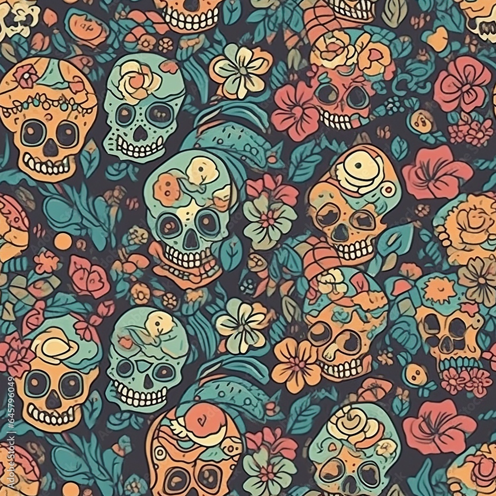 Day dead skull, seamless pattern. AI Generated. Day dead skull, seamless pattern. AI Generated.