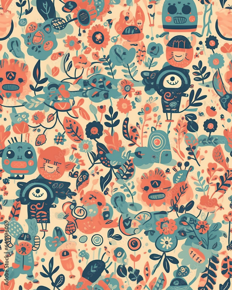 Naklejka premium Abstract decoration, seamless pattern. AI Generated.