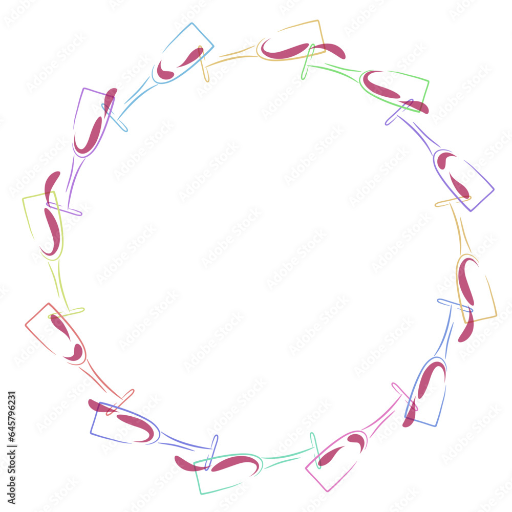 Obraz premium art drawn glass with red wine round frame design