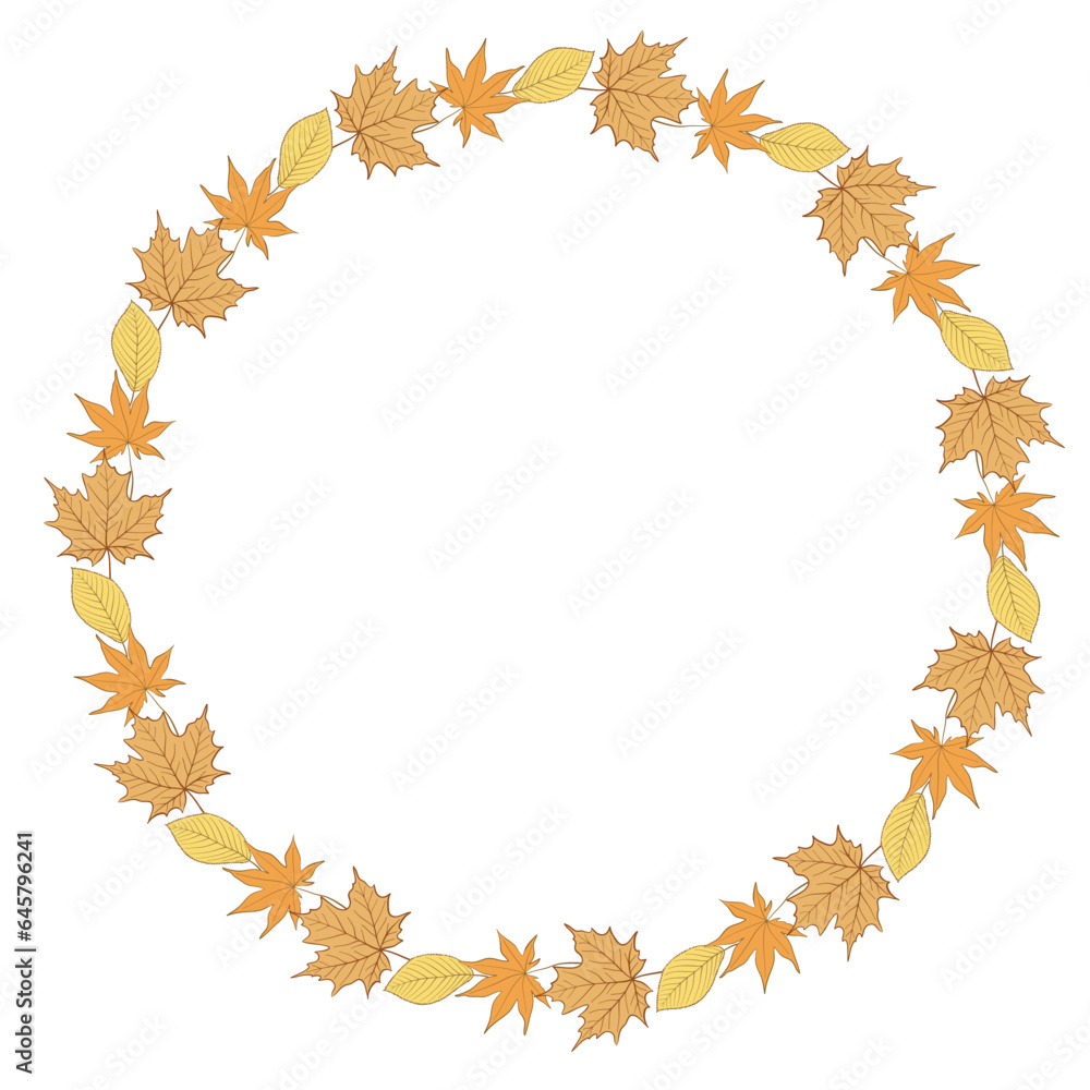 autumn color leaves art drawn round frame