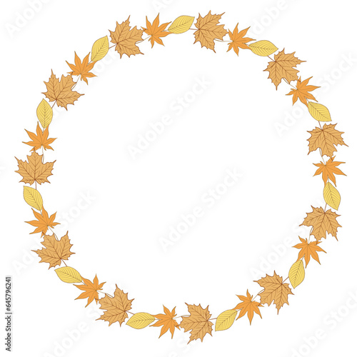 autumn color leaves art drawn round frame