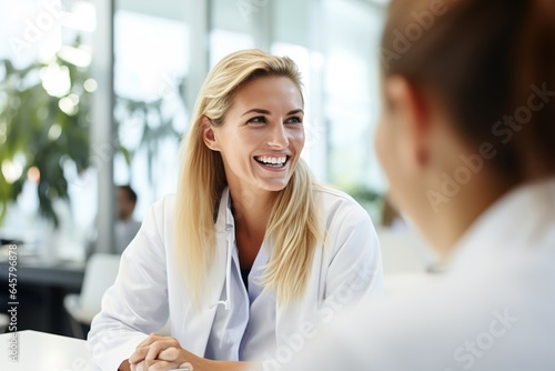 doctor patient hospital care medical medicine woman health clinic portrait discussion office professional indoor explaining visit expertise physician listening talking occupation practitioner
