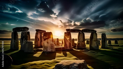 Stonehenge Ancient, Stone Monument in Wiltshire England UK Europe, Landmark, Stunning Scenic Landscape Wallpaper, Generative AI photo