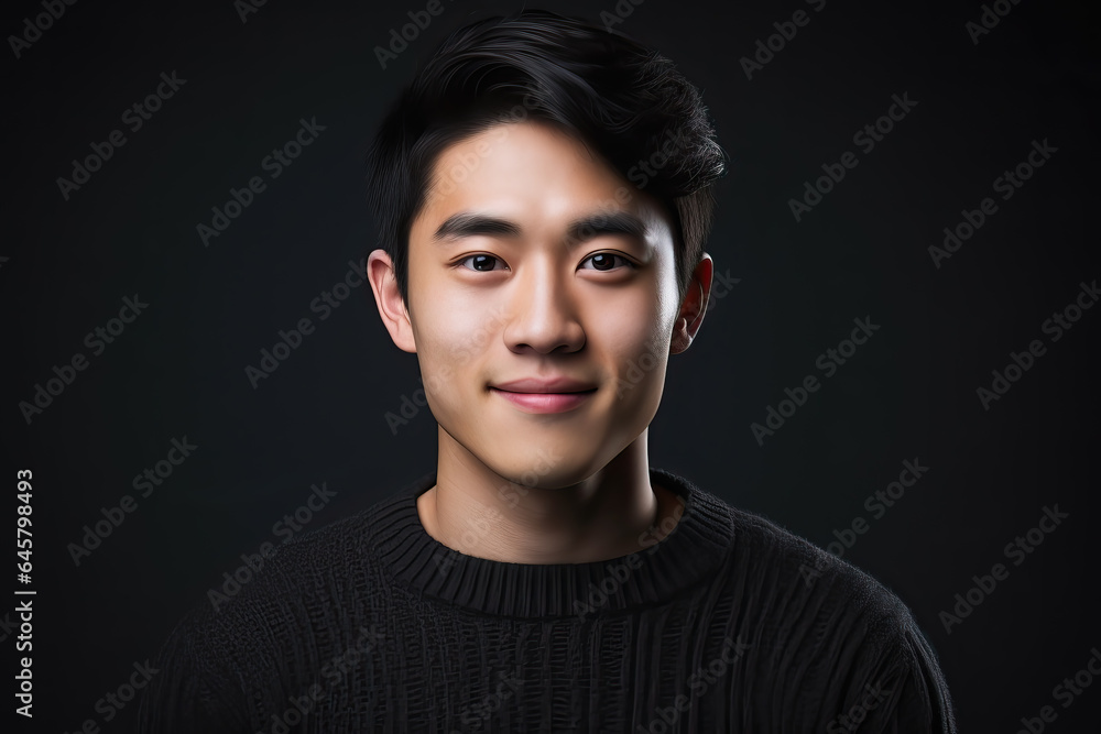 portrait of young asian man in a black sweater, ai generated - obrazy, fototapety, plakaty 