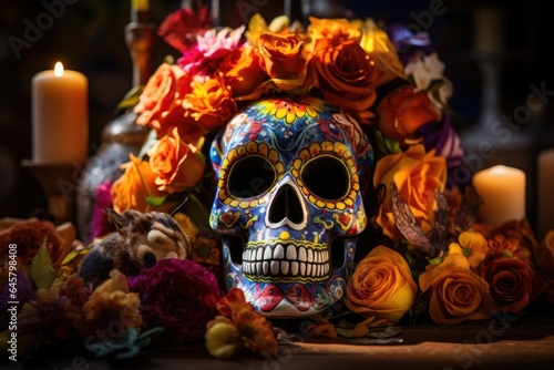 Skull decorated with flowers.