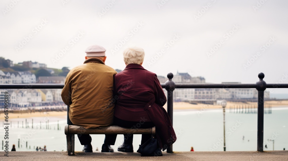 old couple enjoying the british seaside, nan and grandad old romance, old age, generative ai old couple enjoying the british seaside, nan and grandad old romance, old age, generative ai