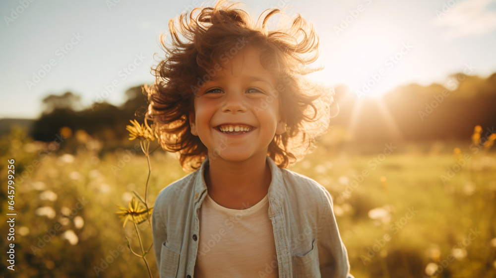 Portrait of a smiling little boy in the field at sunset. Portrait of a smiling little boy in the field at sunset.