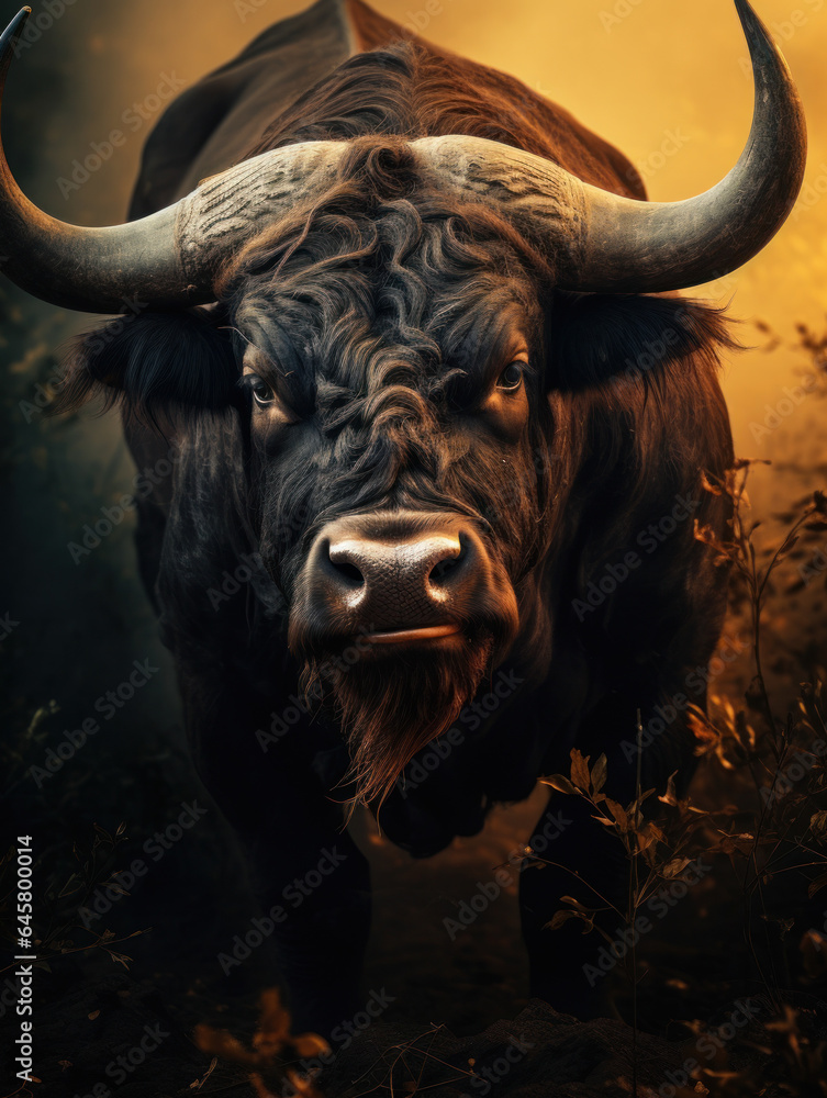 Naklejka premium Bull in its Natural Habitat, Wildlife Photography, Generative AI