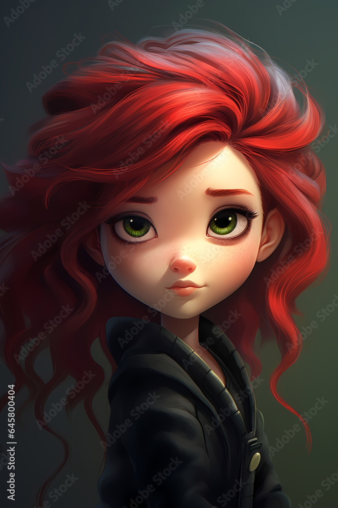 Portrait of a style chibi girl with red hair. Vertical illustrations for children's books. AI generation Portrait of a style chibi girl with red hair. Vertical illustrations for children's books. AI generation
