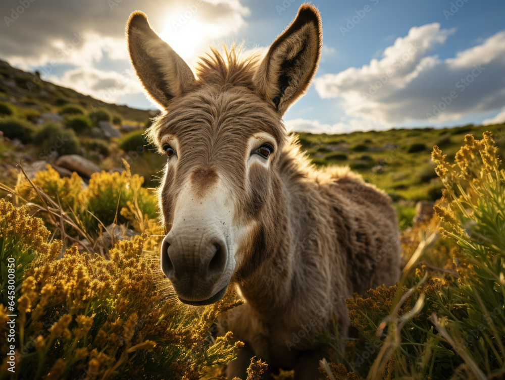 Fototapeta premium Donkey in its Natural Habitat, Wildlife Photography, Generative AI
