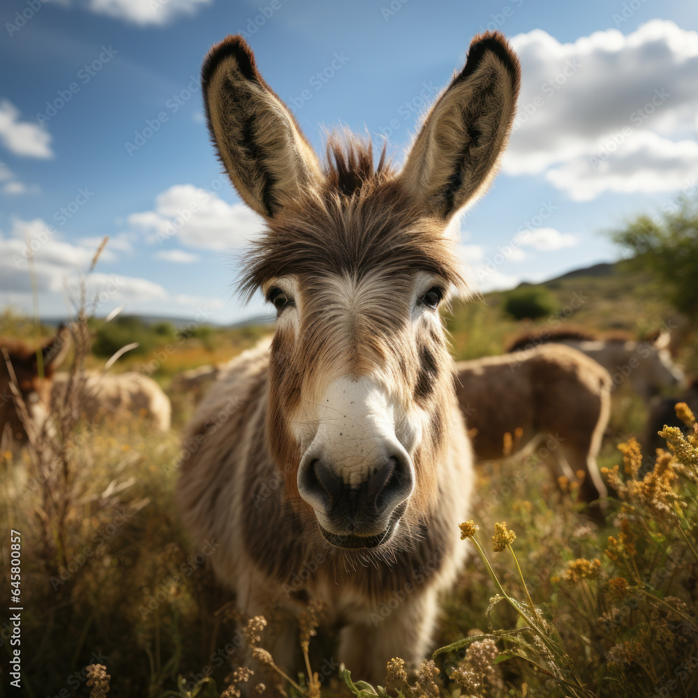 Donkey in its Natural Habitat, Wildlife Photography, Generative AI