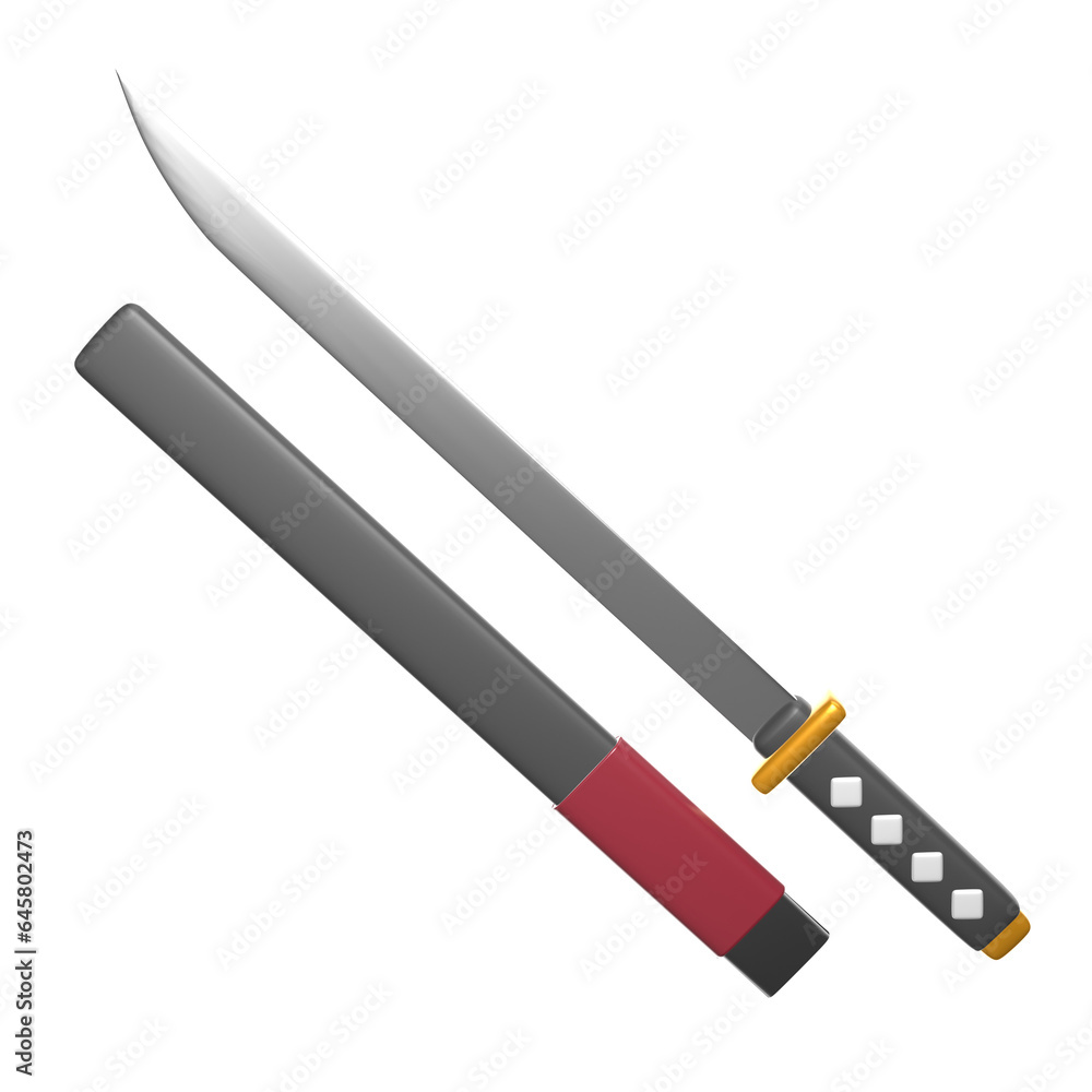 Samurai Sword 3D Icon Pack set for banner and UX/UI design Samurai Sword 3D Icon Pack set for banner and UX/UI design