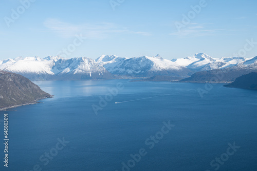 Norwegian landcapes with snowy mountains