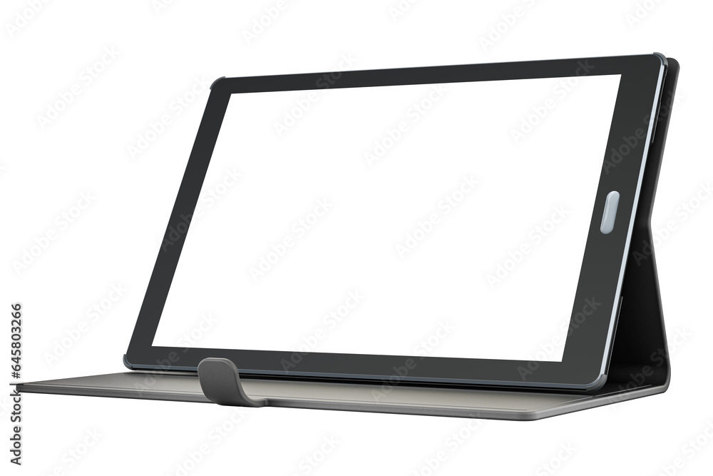 Tablet computer, tablet pc with white screen in case, 3D rendering isolated on transparent background Tablet computer, tablet pc with white screen in case, 3D rendering isolated on transparent background