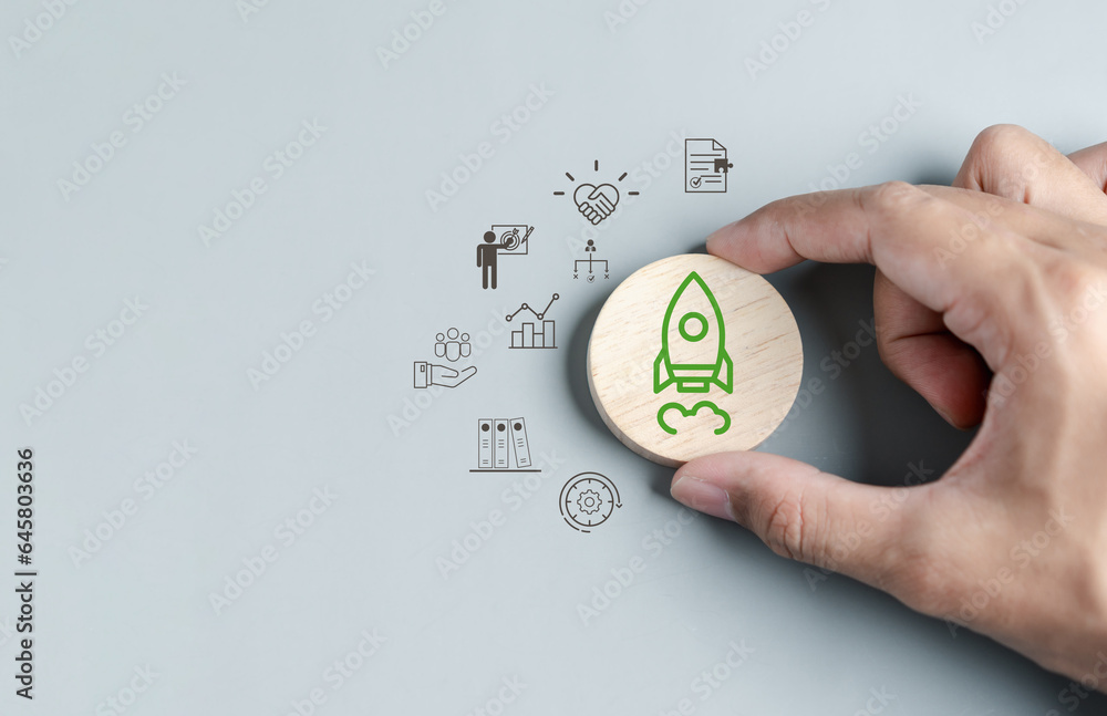 Fototapeta premium Business growth success achievement PDCA concept, step stair or ladder for planning development leadership and customer target group.