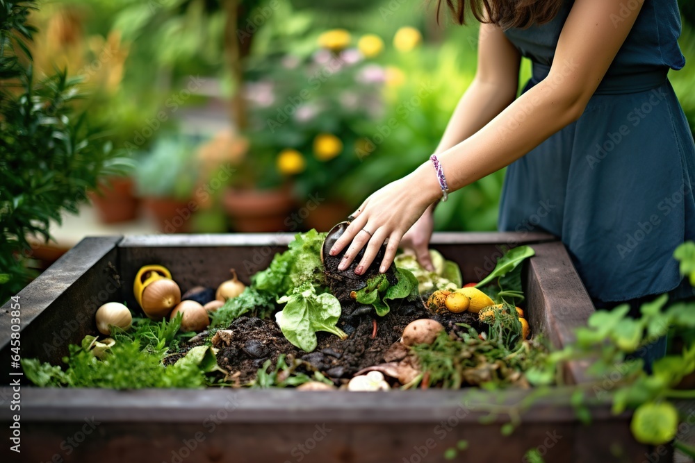 Kitchen waste recycling in composter for EcoFriendly Gardening and