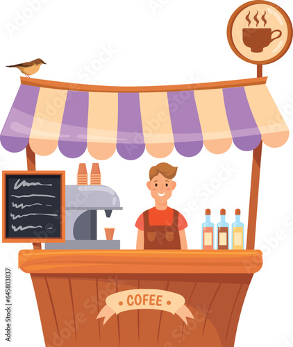Coffee stand. Cartoon street stall. Fast food market