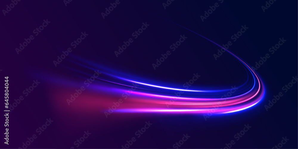 A set of light lines in the form of swirls and waves. light road in the form of a swirl, neon color. Speed line with sports cars. A set of light lines in the form of swirls and waves. light road in the form of a swirl, neon color. Speed line with sports cars.