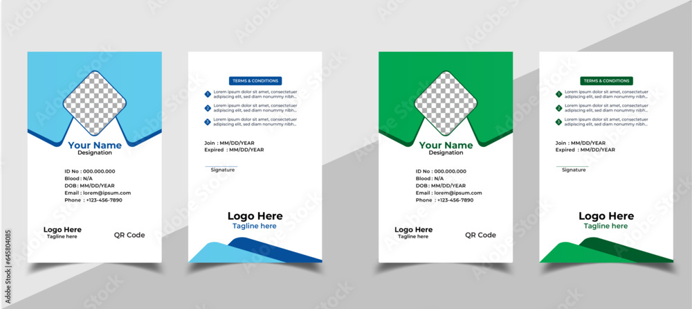 Modern creative ID Card Template with an author photo place | Office Id Card Layout | Employee Id Card for Your Business or Company | Membership Card | Library Card | Blue and Green color