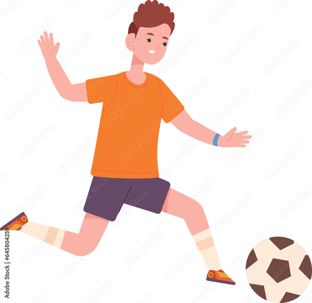 Boy playing soccer. Active sport kid with ball