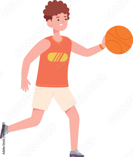Boy with basketball ball. Kid playing sport game © ssstocker