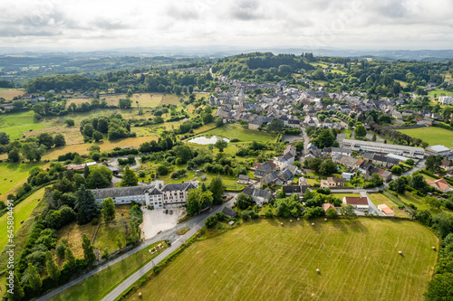 Aerial photo of french village Benevent l'Abbaye in Summer