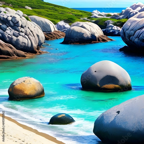 Beautiful Blue Ocean and Large Boulders