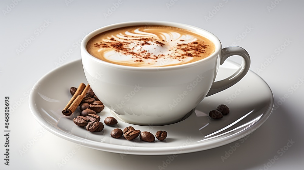 Fototapeta premium A cup of hot coffe in a white glass on a white background