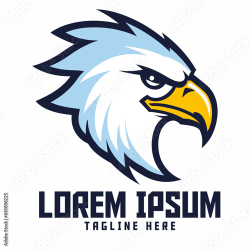Minimalist logo of eagle head mascot, animal template, icon emblem and badge. Esport and sport. 