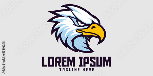 Minimalist design of eagle head logo, animal template, emblem icon and badge. Esport and sport.
