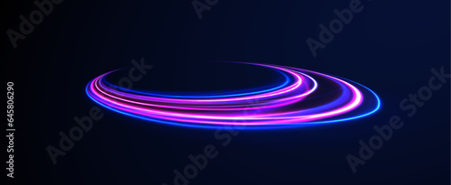 Panoramic horizontal high speed highway concept, light abstract background. Light arc in neon colors, in the form of a turn and a zigzag. 