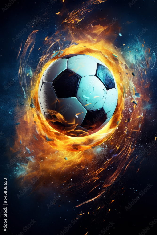 Naklejka premium Soccer football scores a goal