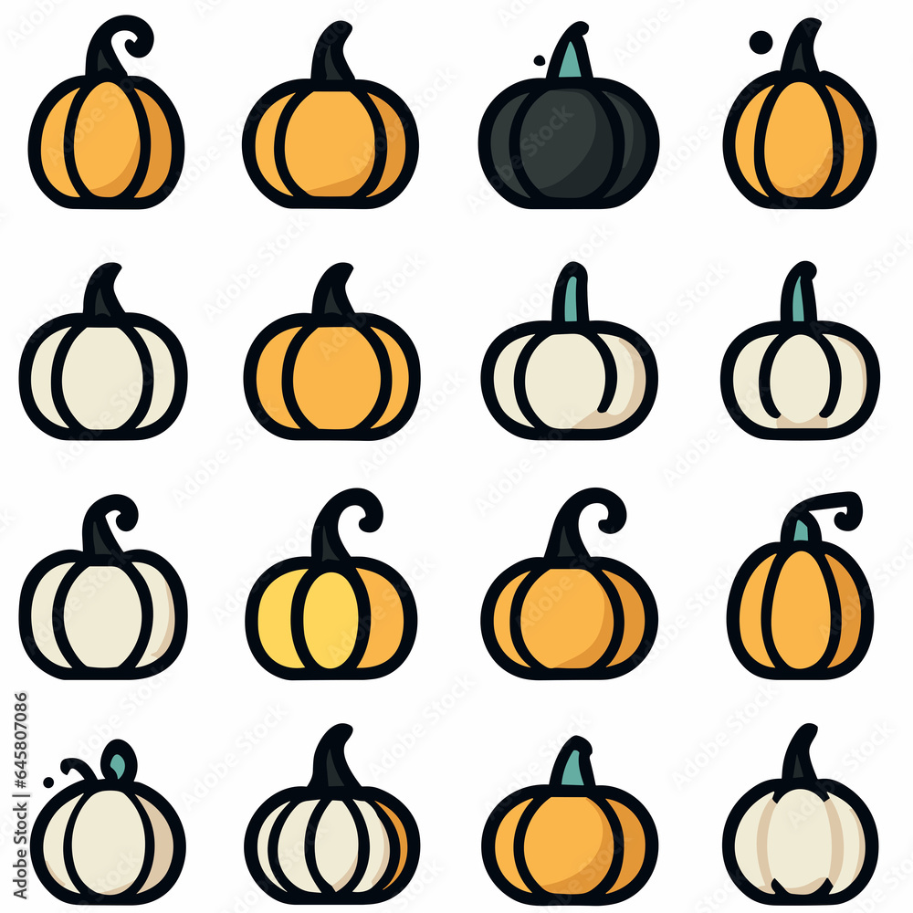Set of Pumpkins, minimalist, squash flat color icon for apps and websites