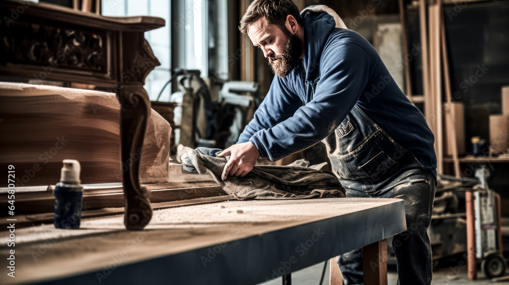 He crafts furniture with denim and a sweatshirt.