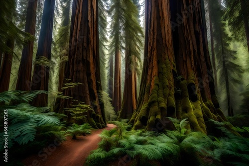 a majestic and awe-inspiring ancient redwood grove  a realm where towering trees have reigned in timeless splendor for centuries - AI Generative