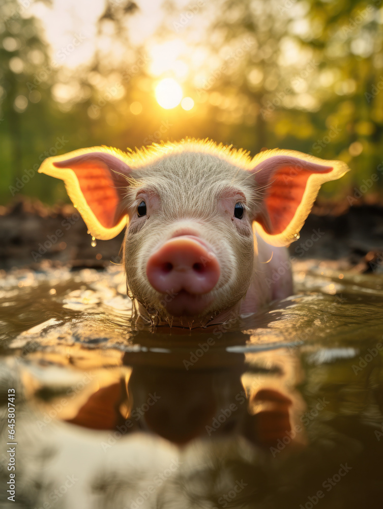 Pig in its Natural Habitat, Wildlife Photography, Generative AI Pig in its Natural Habitat, Wildlife Photography, Generative AI