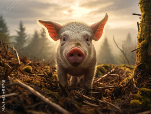 Pig in its Natural Habitat, Wildlife Photography, Generative AI