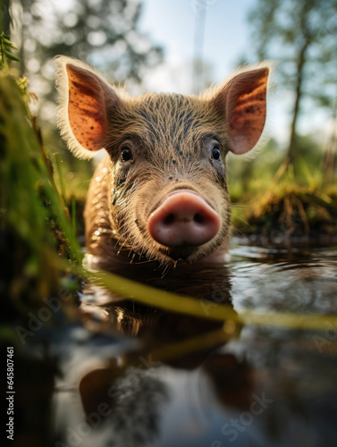 Pig in its Natural Habitat, Wildlife Photography, Generative AI