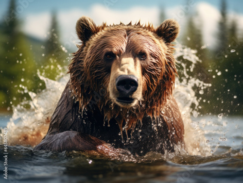 Bear in its Natural Habitat, Wildlife Photography, Generative AI