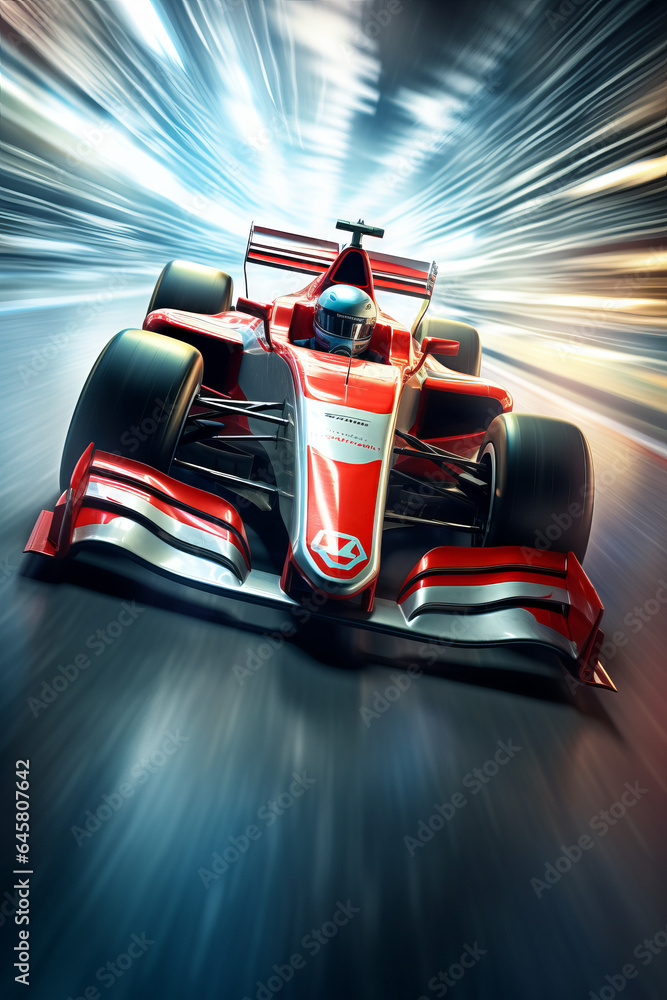 Naklejka premium A racing car passes the track, with motion blur background