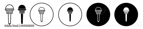 news microphone icon. Interview reporter mic symbol. Journalist mike to record voice vector. Karaoke audio coverage device sign.