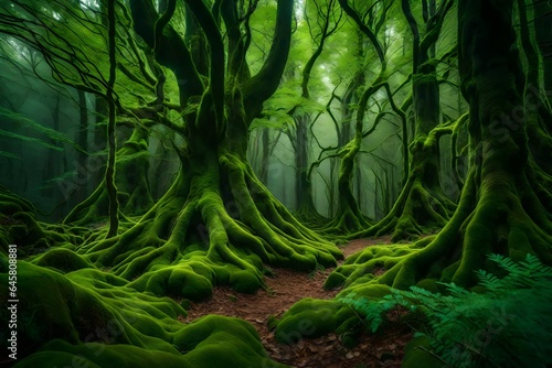 an enchanting and mystical forest, where the ancient trees stand tall and wise, their gnarled branches reaching out like ancient guardians of the woodland secrets - AI Generative