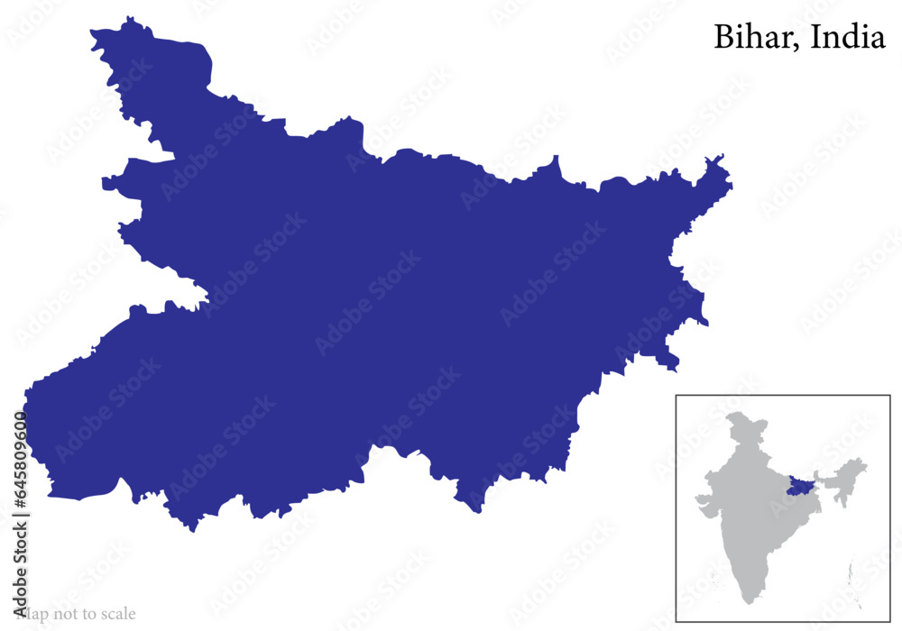 Indian state Bihar map vector , Bihar map along with Indian Map	 - obrazy, fototapety, plakaty 