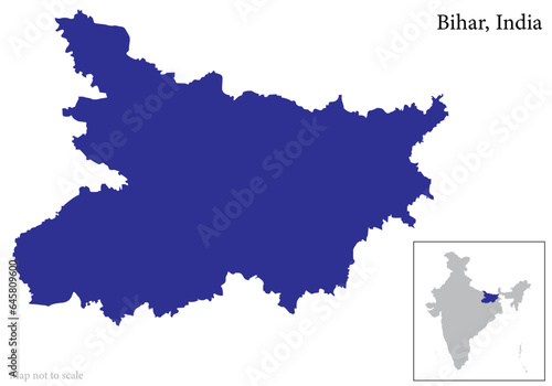 Indian state Bihar map vector , Bihar map along with Indian Map	