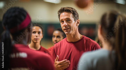 A volleyball coach instructs a group of young players on serving techniques during a practice session.