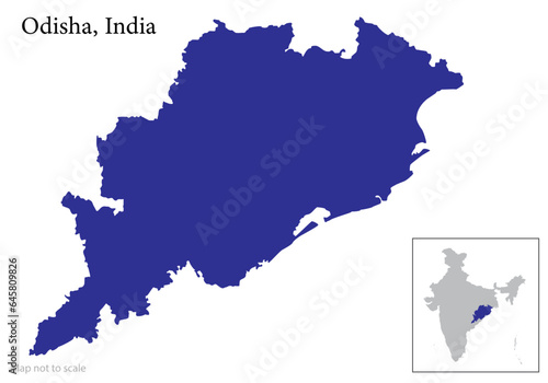 Indian state Odisha map vector , Odisha map along with Indian Map	
