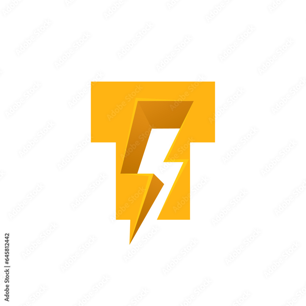 T letter logo with negative space lightning. Flash vector monogram. Electric bolt icon. Perfect type for energy labels, superhero t-shirt print, rock music posters, delivery art, electromobile adv. T letter logo with negative space lightning. Flash vector monogram. Electric bolt icon. Perfect type for energy labels, superhero t-shirt print, rock music posters, delivery art, electromobile adv.